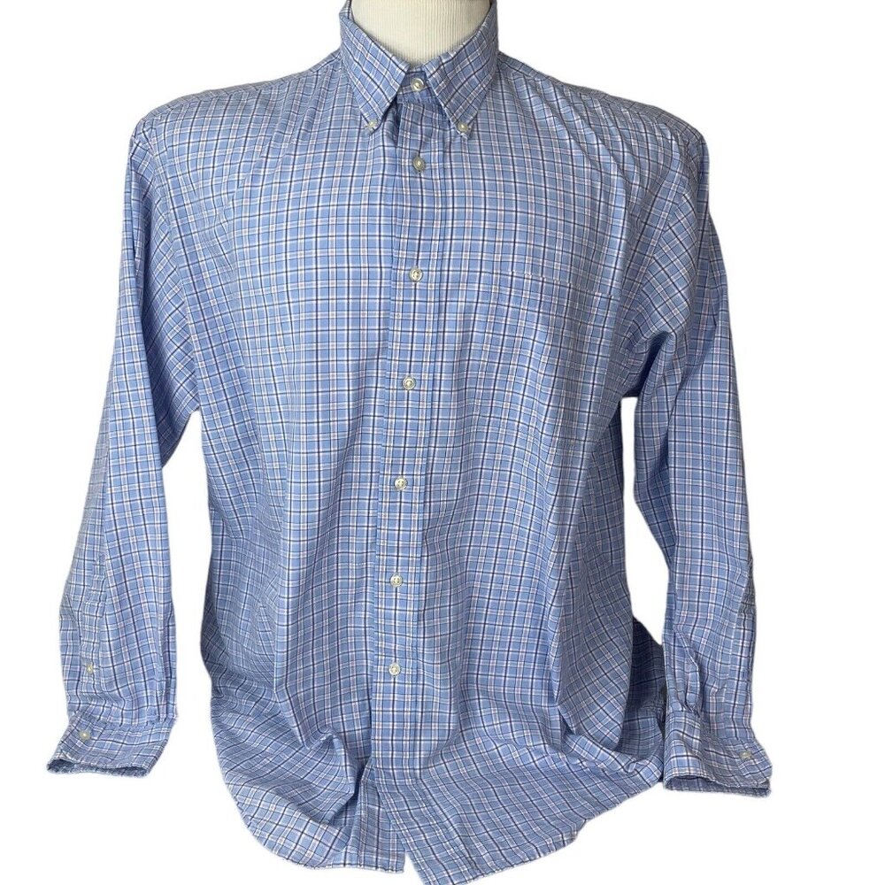 Brooks Brothers Button Down Shirt Mens Large Blue Pink Cotton